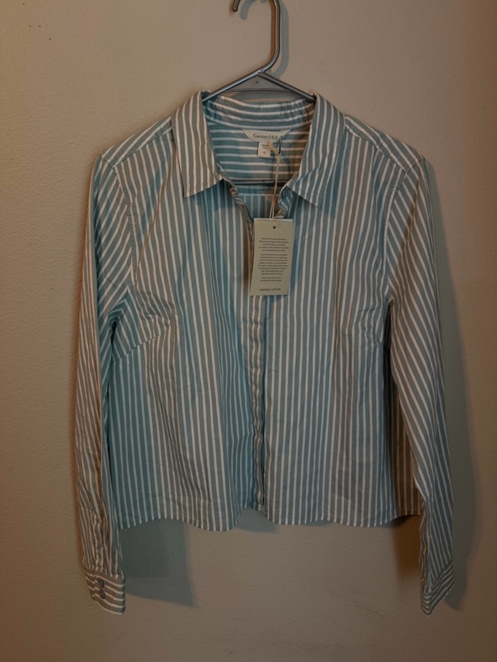 Women’s Garnet Hill Top Organic Pima Cotton Cropped Button Up Shirt 12 Preppy